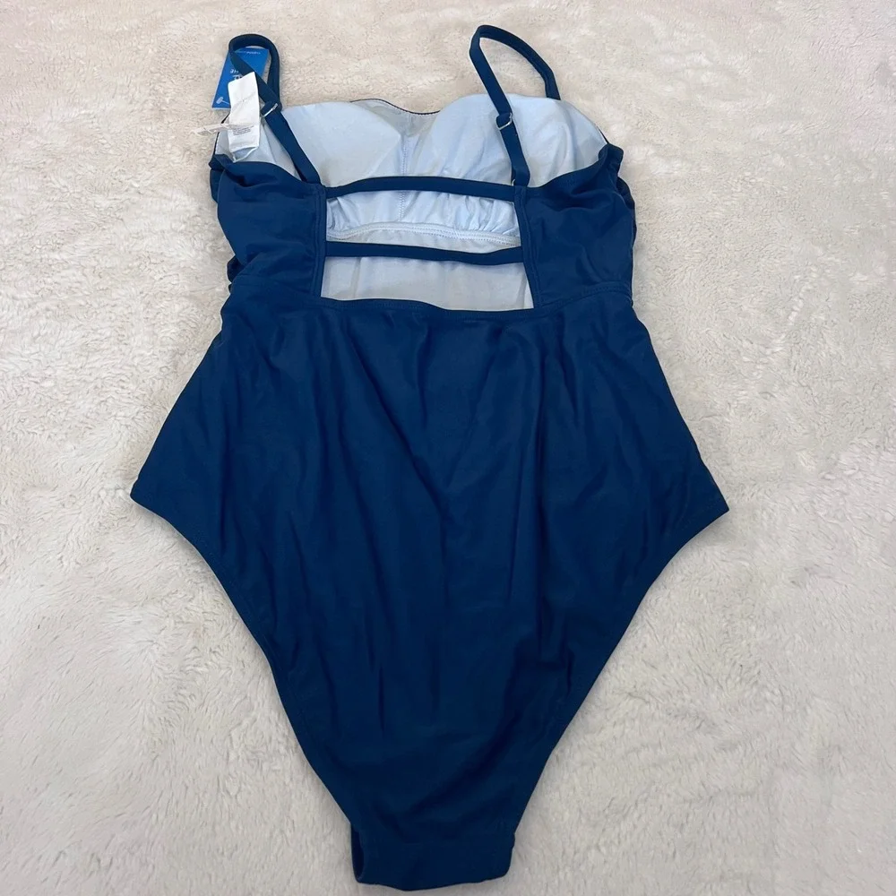 Cupshe Women's Navy Blue Ruched One Piece Swimsuit T1S0043 Size Large NWT - Picture 4 of 9